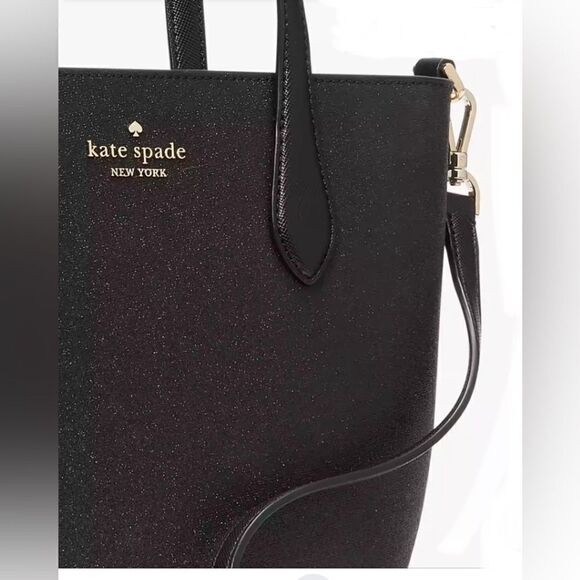 Kate Spade Purse Black Glimmer Glitter Satchel Crossbody Hand Bag